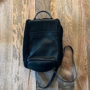 AIMEE KESTENBERG Black Leather Crossbody Pouch Purse with Sherpa-like Exterior